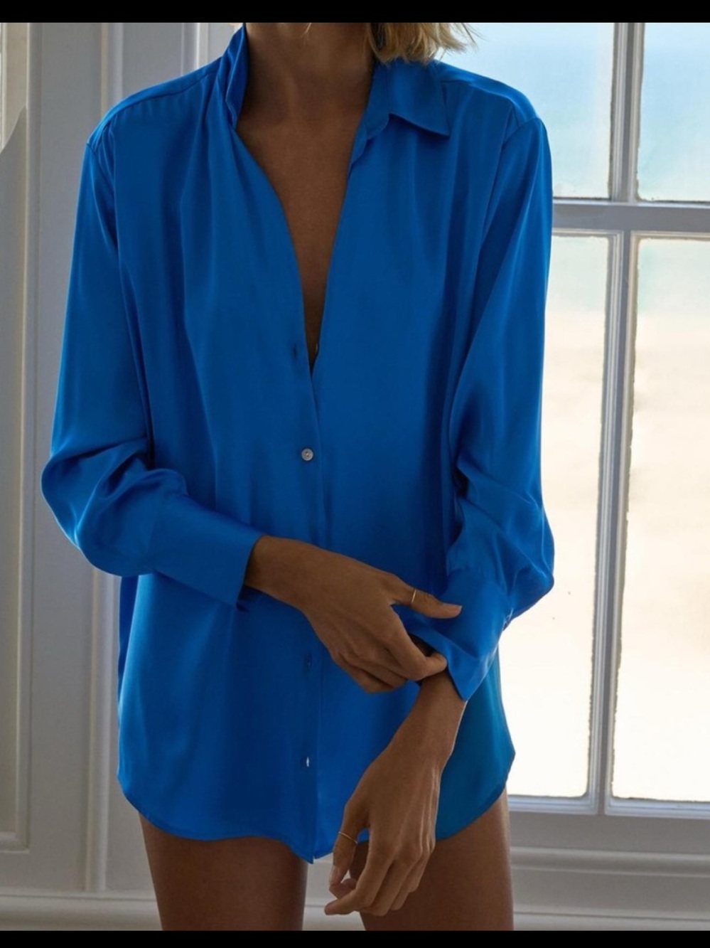 Zara Electric Blue Long Sleeve Silk-Look Button Shirt